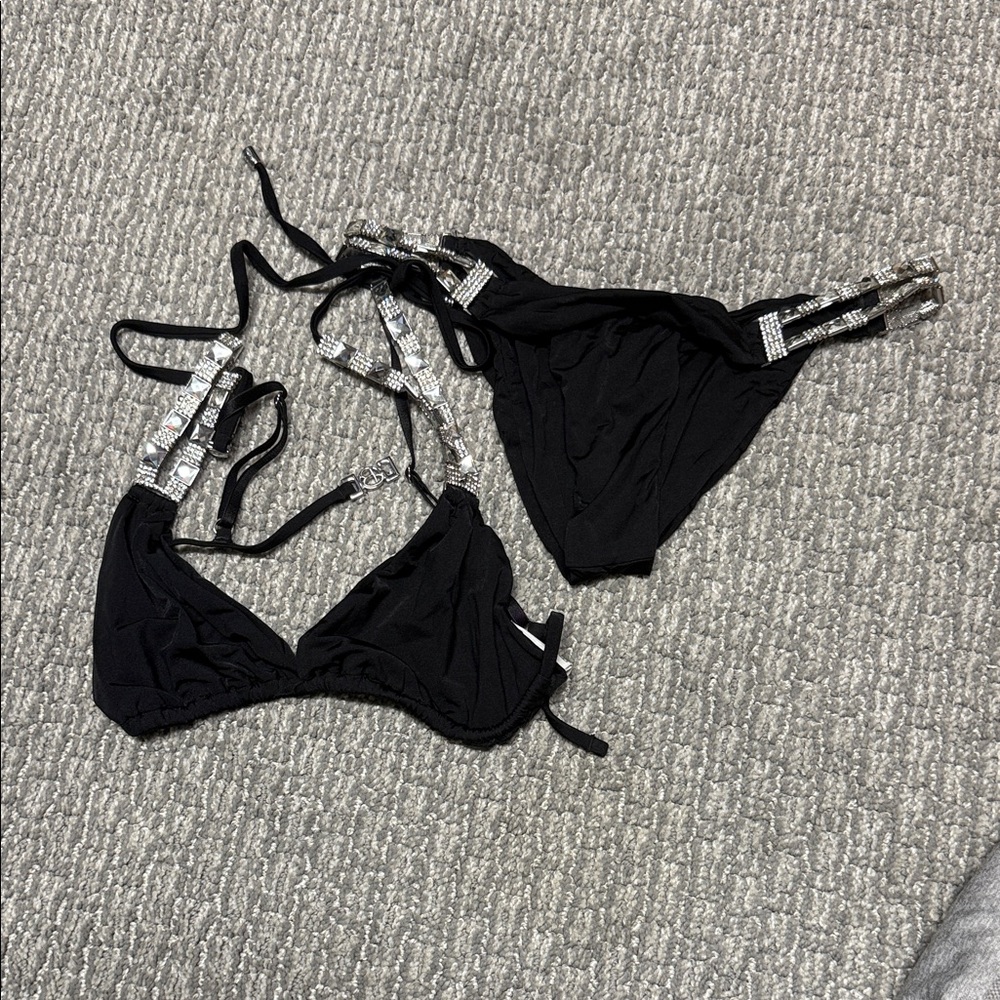 Black Bikini with Silver Accents